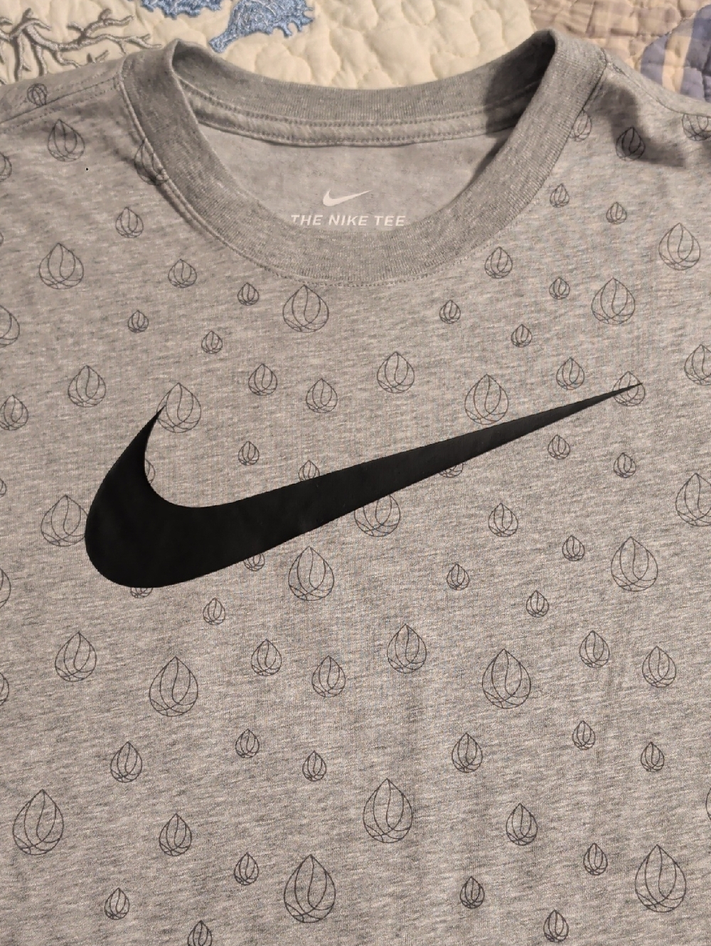 Nike Gray Tee with Black Swoosh with Basketball Pattern